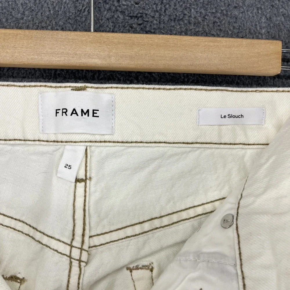 FRAME Jeans Le Slouch‎ Denim Womens 25 Cream Straight Low Rise cargo